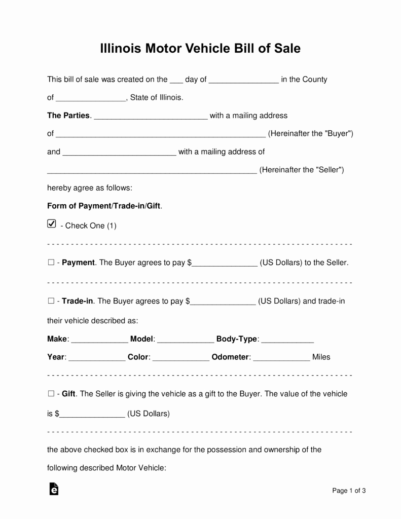 Bill Of Sale Car Template Inspirational Free Illinois Bill Of Sale forms Word Pdf