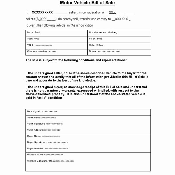 Bill Of Sale Car Template Lovely Free Printable Free Car Bill Of Sale Template form Generic