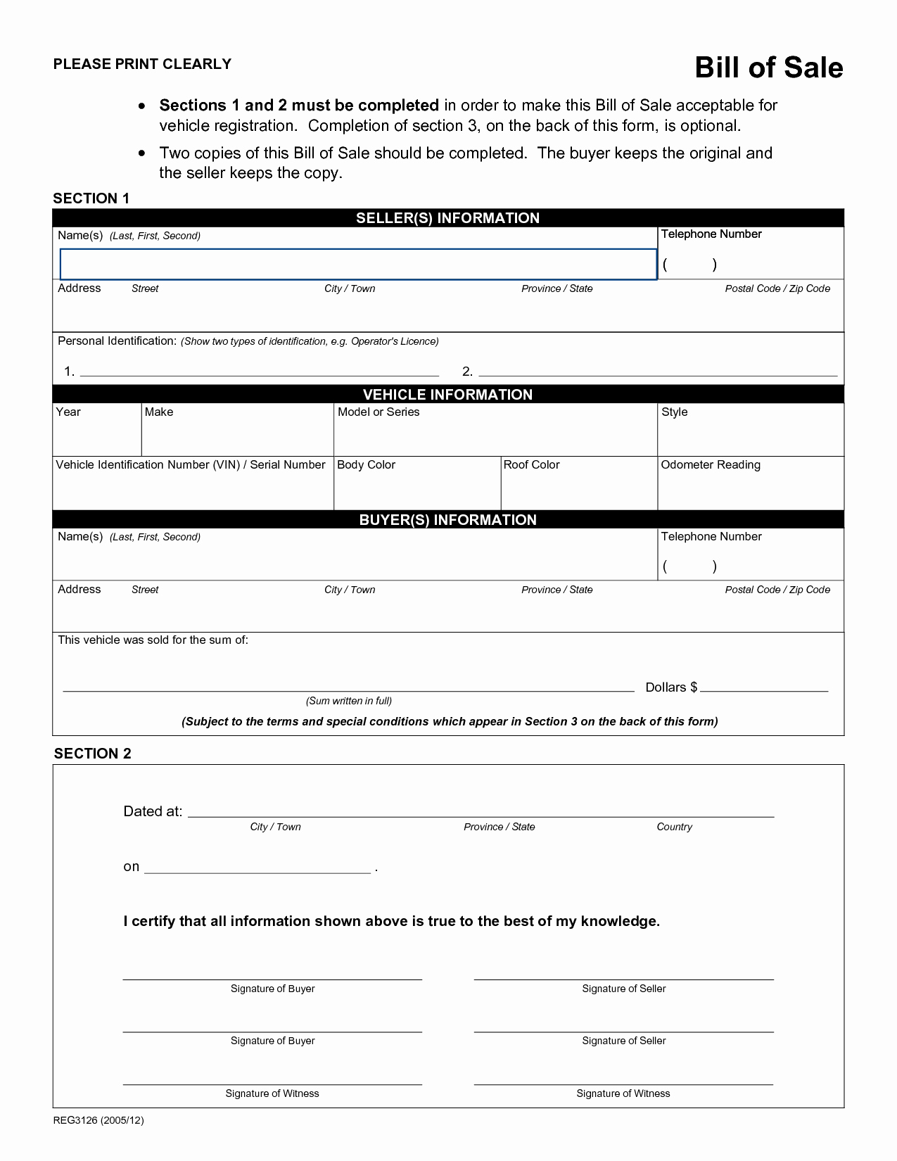 Bill Of Sale Free Lovely Free Printable Rv Bill Of Sale form form Generic