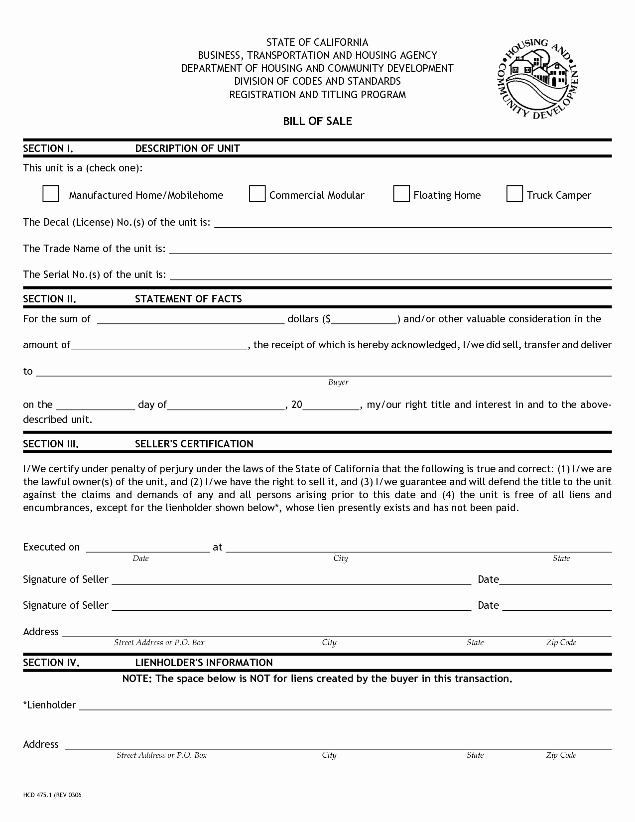 Bill Of Sale Trailer New Free Printable Bill Of Sale for Rv form Generic
