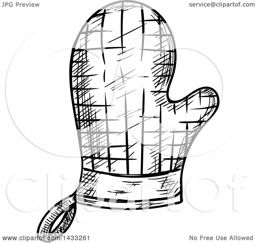 Black and White Illustration Fresh Clipart Of A Sketched Black and White Oven Mitt Royalty