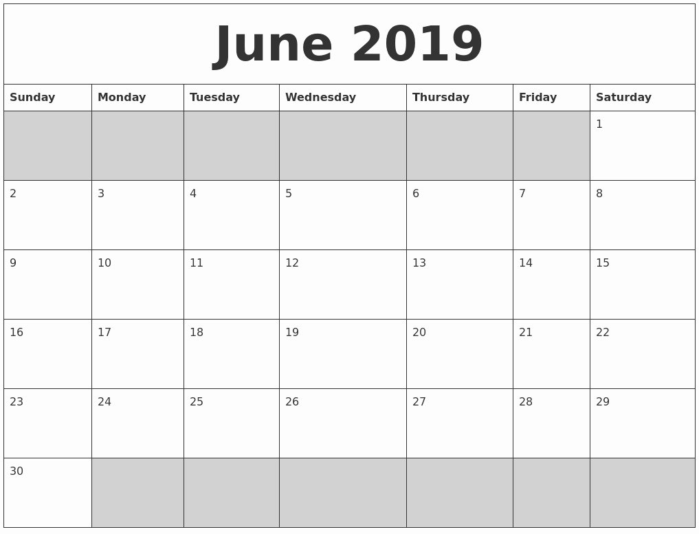 Blank Calendar Template 2019 Awesome Blank Printable June 2019 Calendar