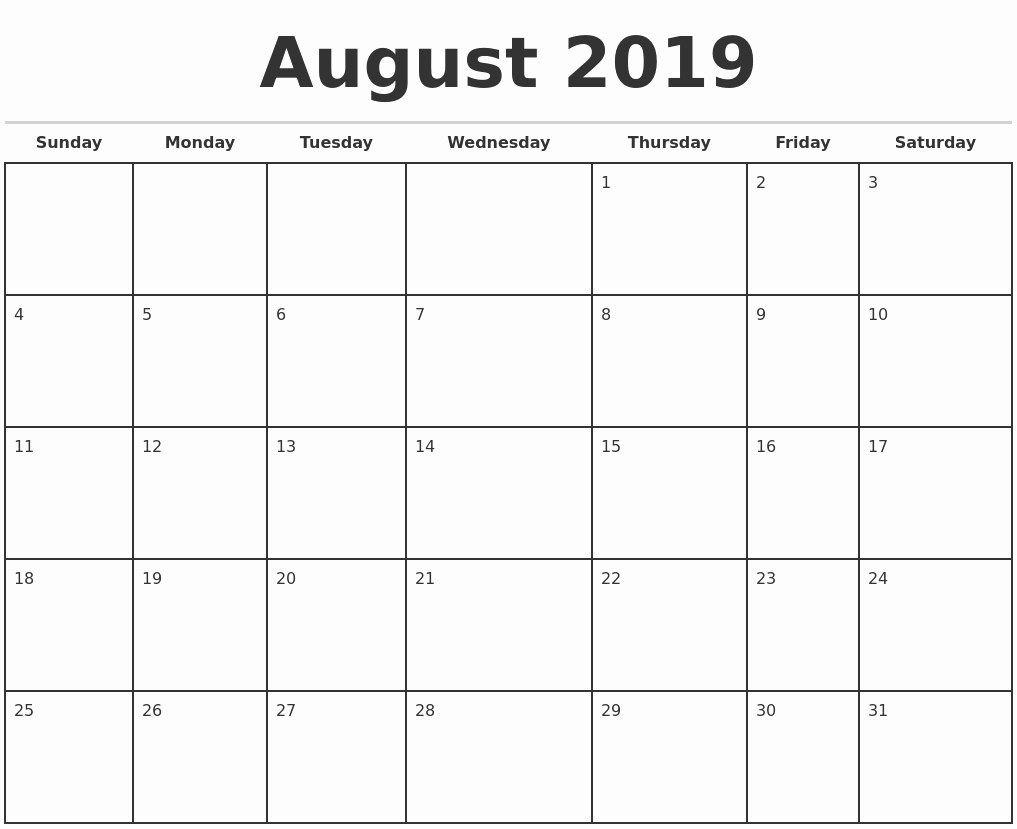 Blank Calendar Template 2019 Beautiful 2019 Monthly Calendar Template