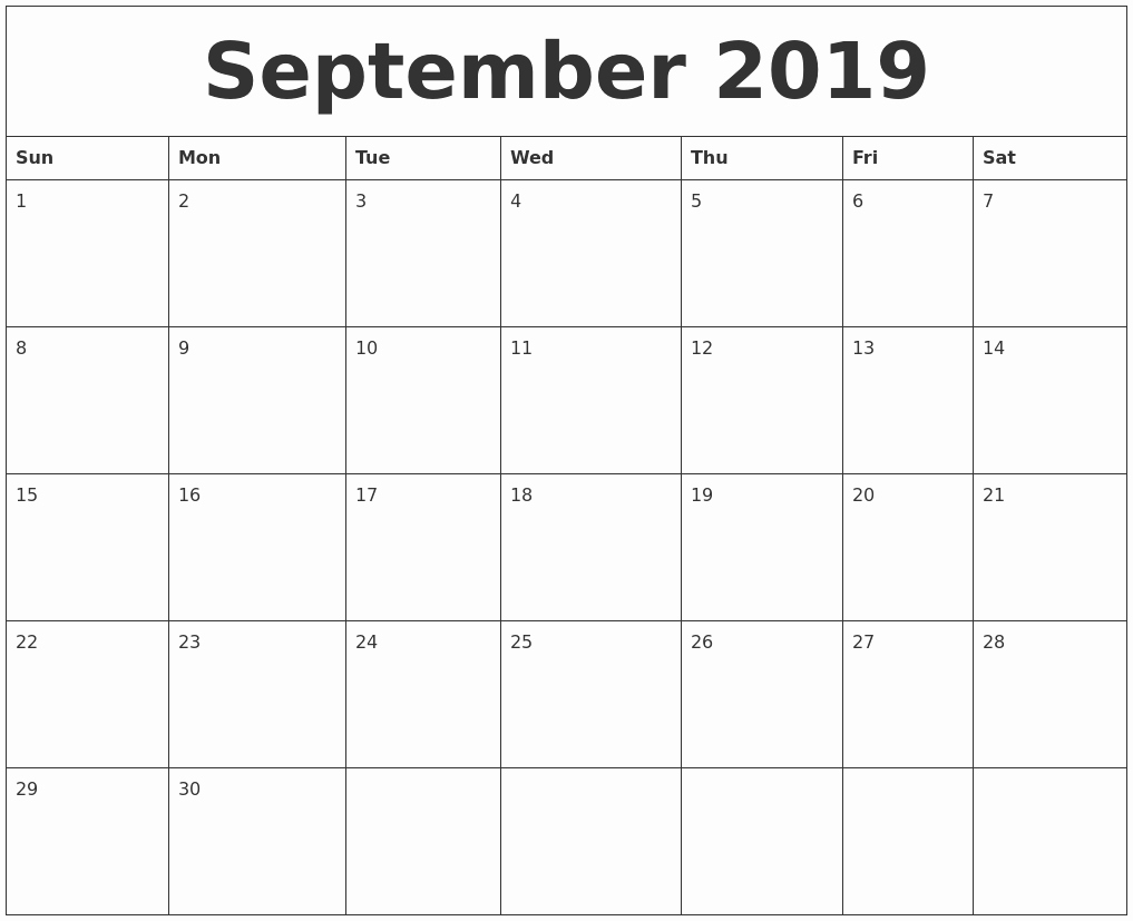 Blank Calendar Template 2019 Beautiful September 2019 Blank Monthly Calendar Template