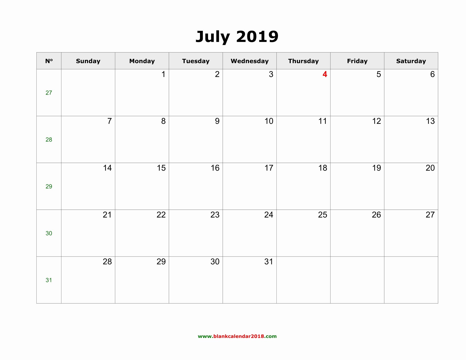 Blank Calendar Template 2019 Best Of Blank Calendar for July 2019