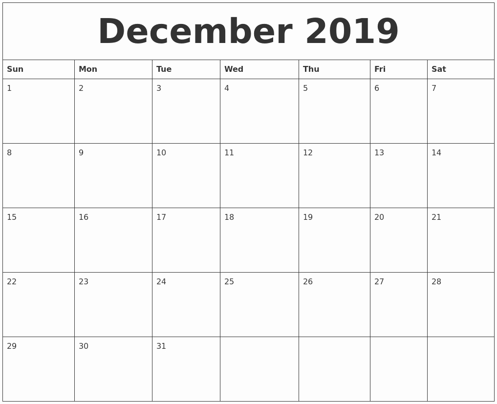 Blank Calendar Template 2019 Inspirational December 2019 Blank Monthly Calendar Template