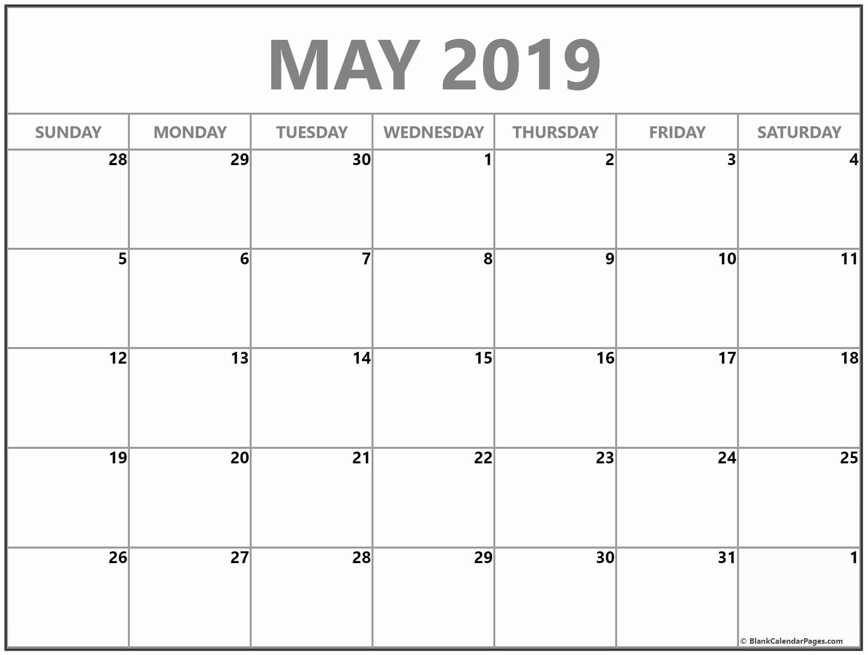 Blank Calendar Template 2019 Inspirational May 2019 Blank Calendar Templates