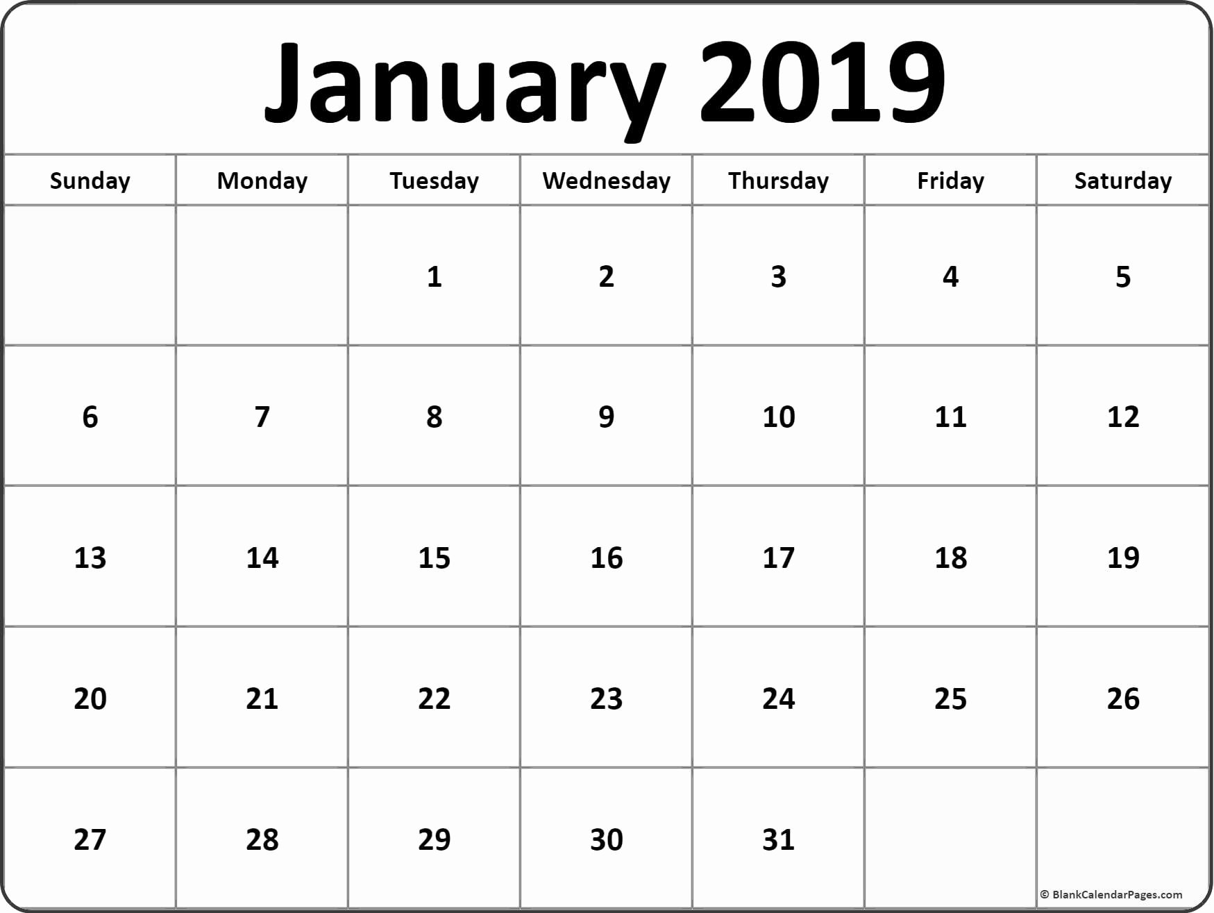 Blank Calendar Template 2019 New January 2019 Blank Calendar Templates