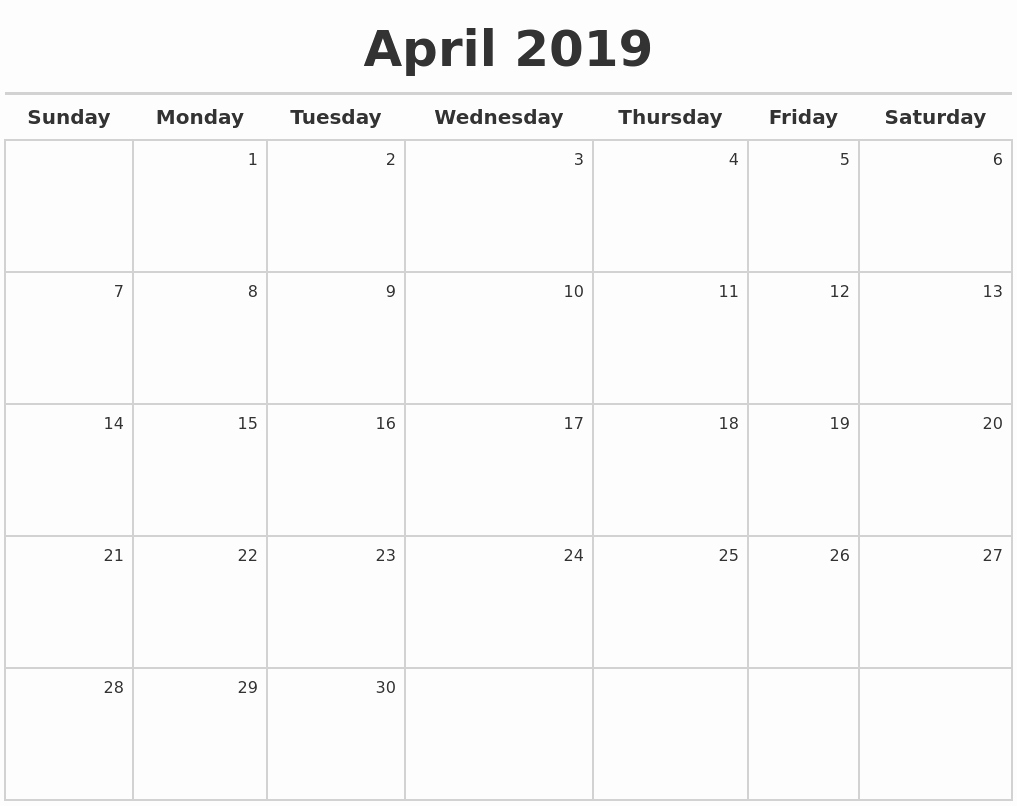 Blank Calendar Template 2019 Unique April 2019 Printable Calendar Blank Templates Holidays
