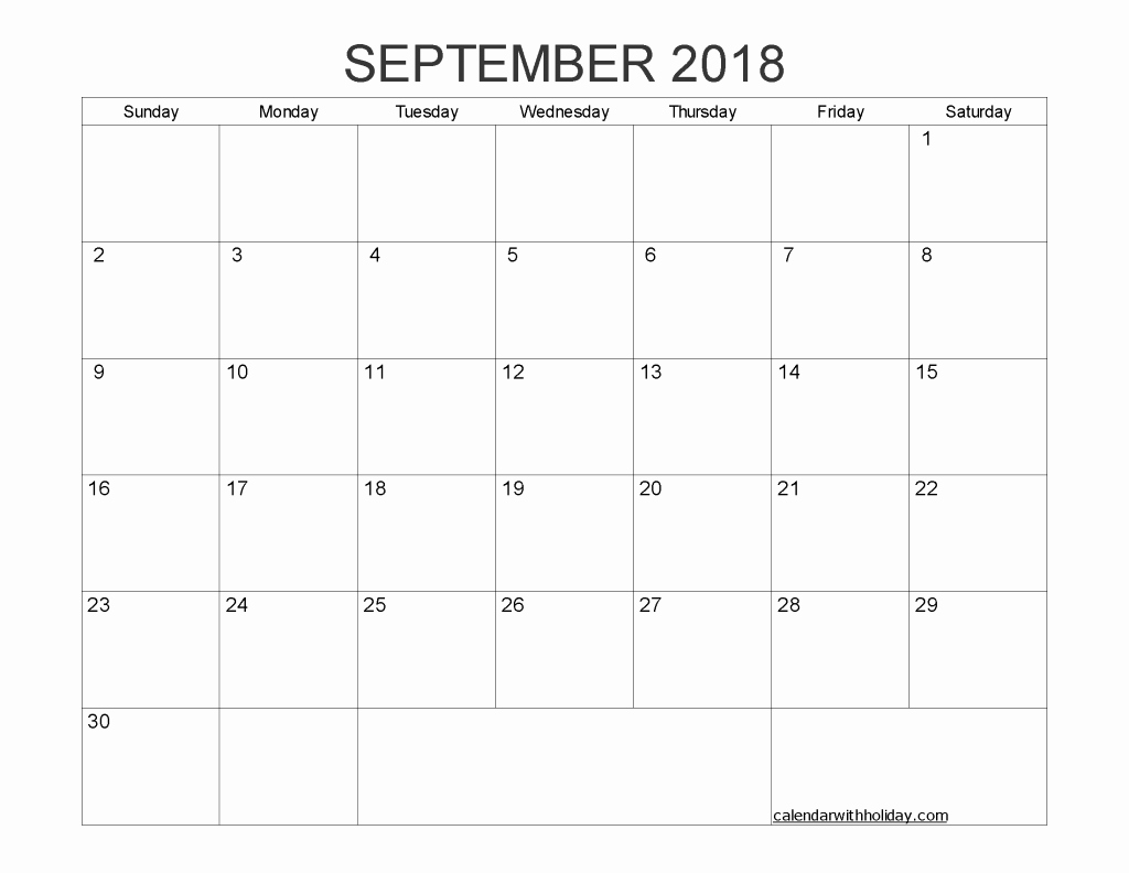 Blank Monthly Calendar Pdf Elegant Blank Calendar September 2018 Printable 1 Month Calendar