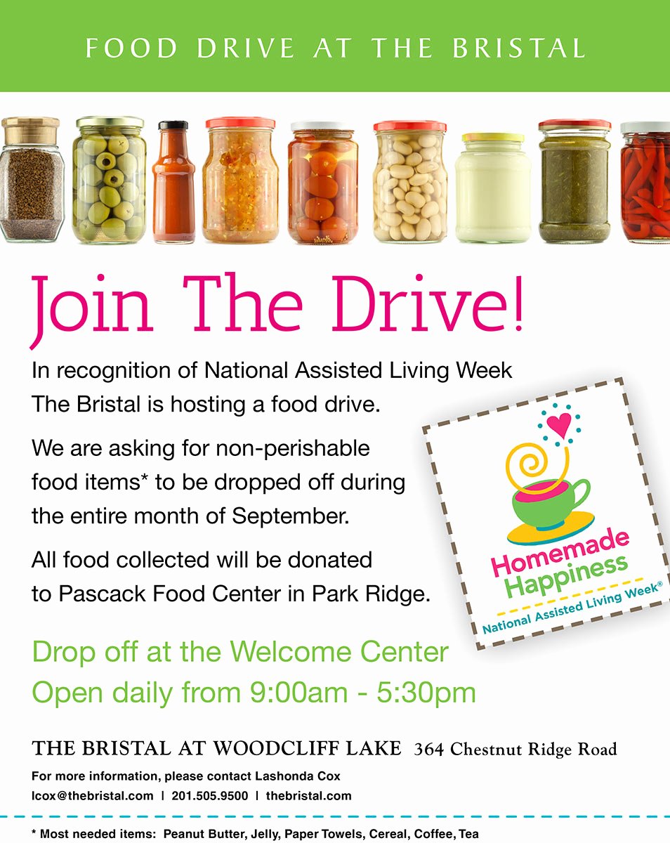 Can Food Drive Flyer Luxury Food Drive In Woodcliff Lake the Bristal assisted Living
