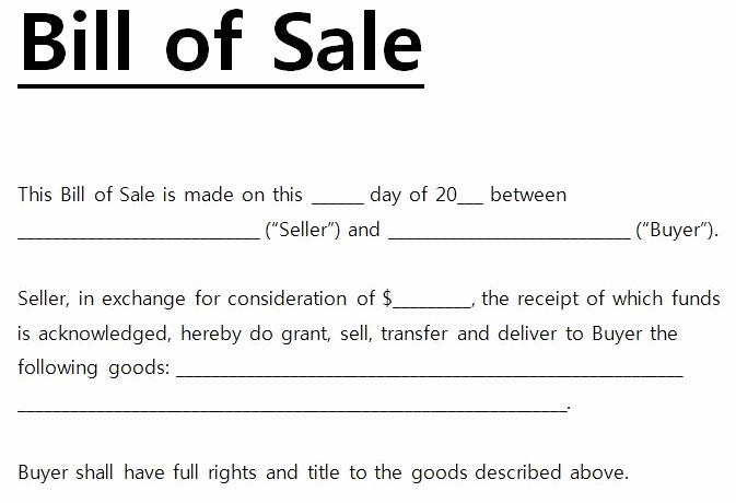 Car Bill Of Sale form Lovely Free Printable Bill Sale form form Generic