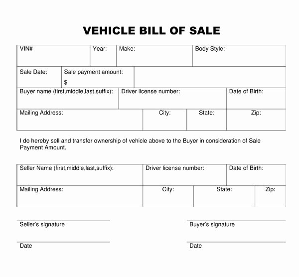 Car Bill Of Sale form Luxury Bill Of Sale form Template