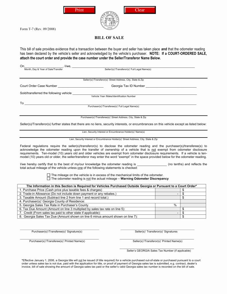Car Bill Of Sale form New Free Georgia Bill Of Sale forms Pdf