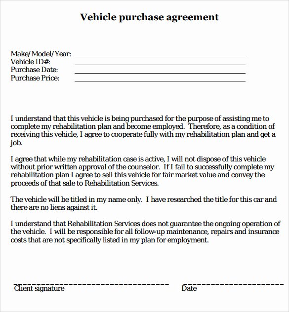 Car Sale Agreement Word Doc Luxury Printable Vehicle Purchase Agreement
