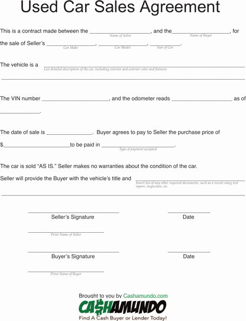 Car Sale Agreement Word Doc New Download Vehicle Purchase Agreement for Free formtemplate