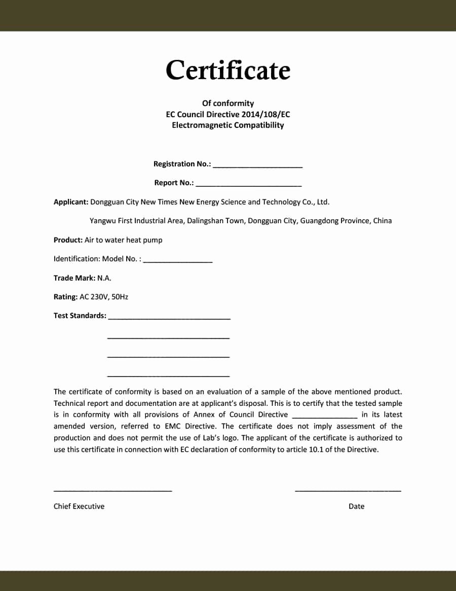 Certificate Of Compliance Template Awesome 40 Free Certificate Of Conformance Templates &amp; forms