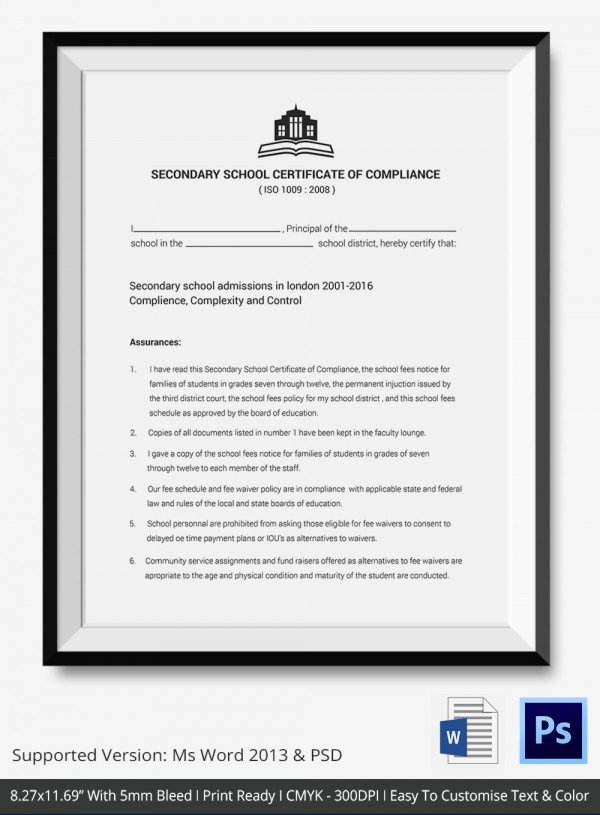 Certificate Of Compliance Template Best Of Certificate Of Pliance Template – 12 Word Pdf Psd