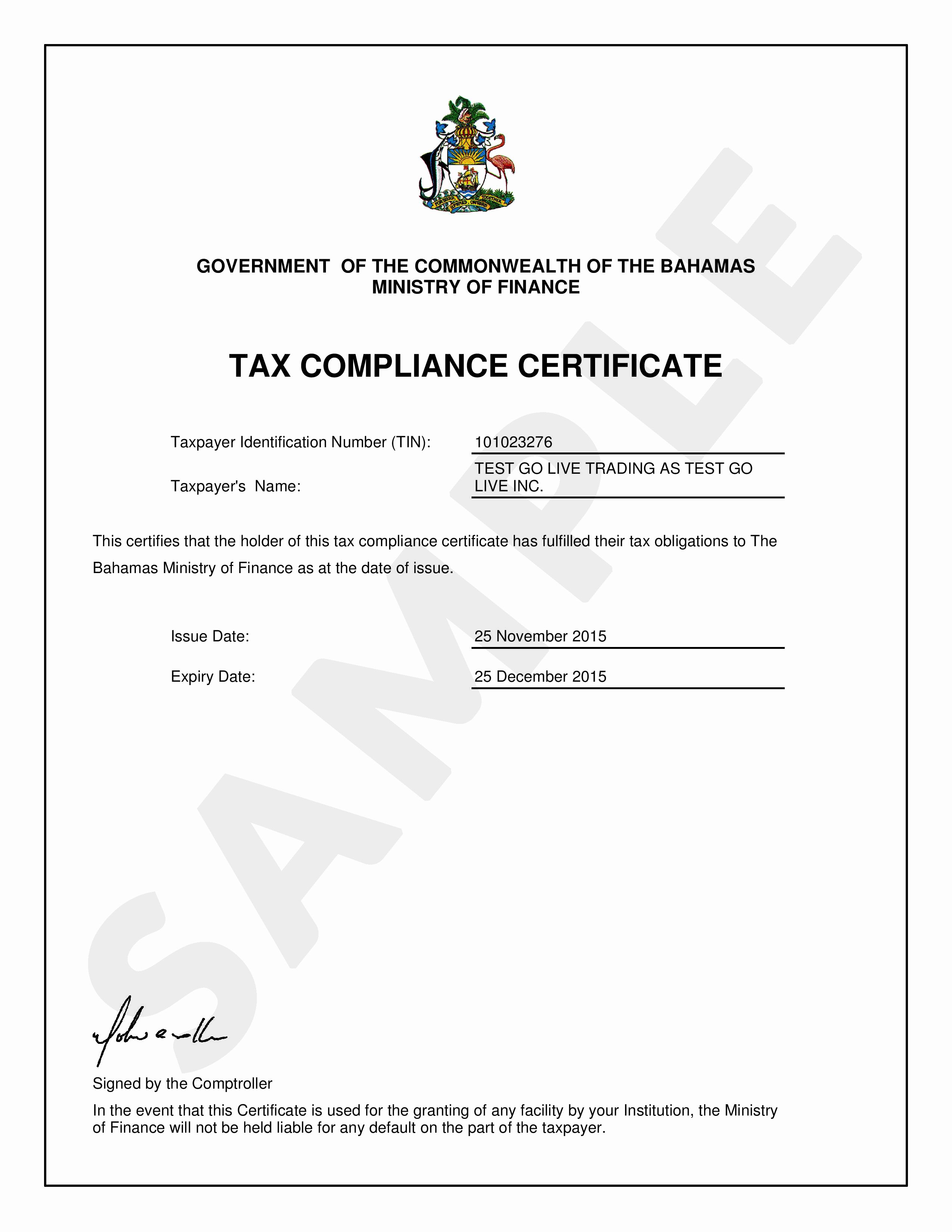 Certificate Of Compliance Template Inspirational Tax Pliance Certificate Department Of Inland Revenue