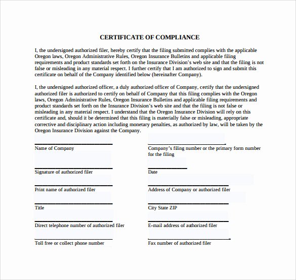 Certificate Of Compliance Template Luxury Sample Certificate Of Pliance 25 Documents In Pdf
