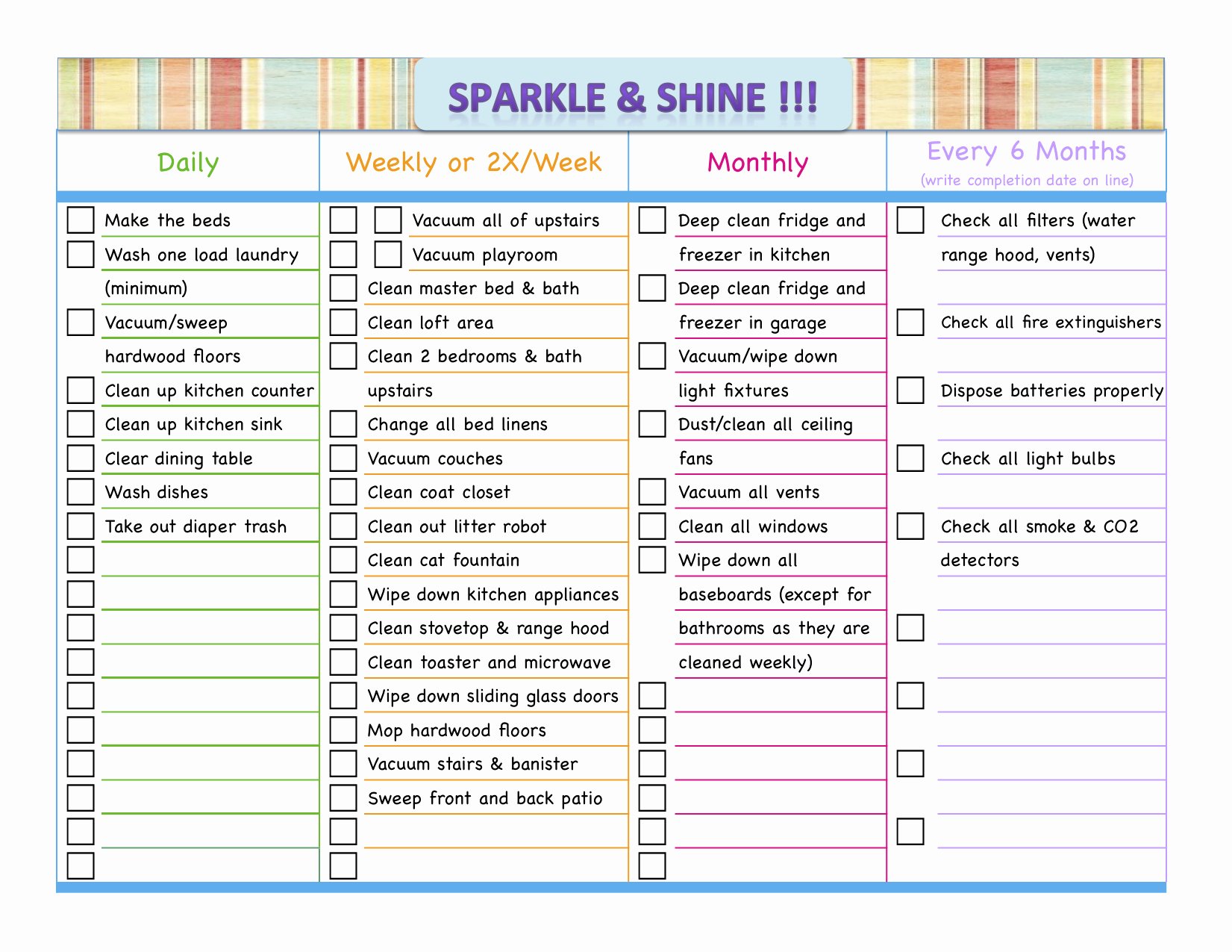 Daily Chore Chart Adults