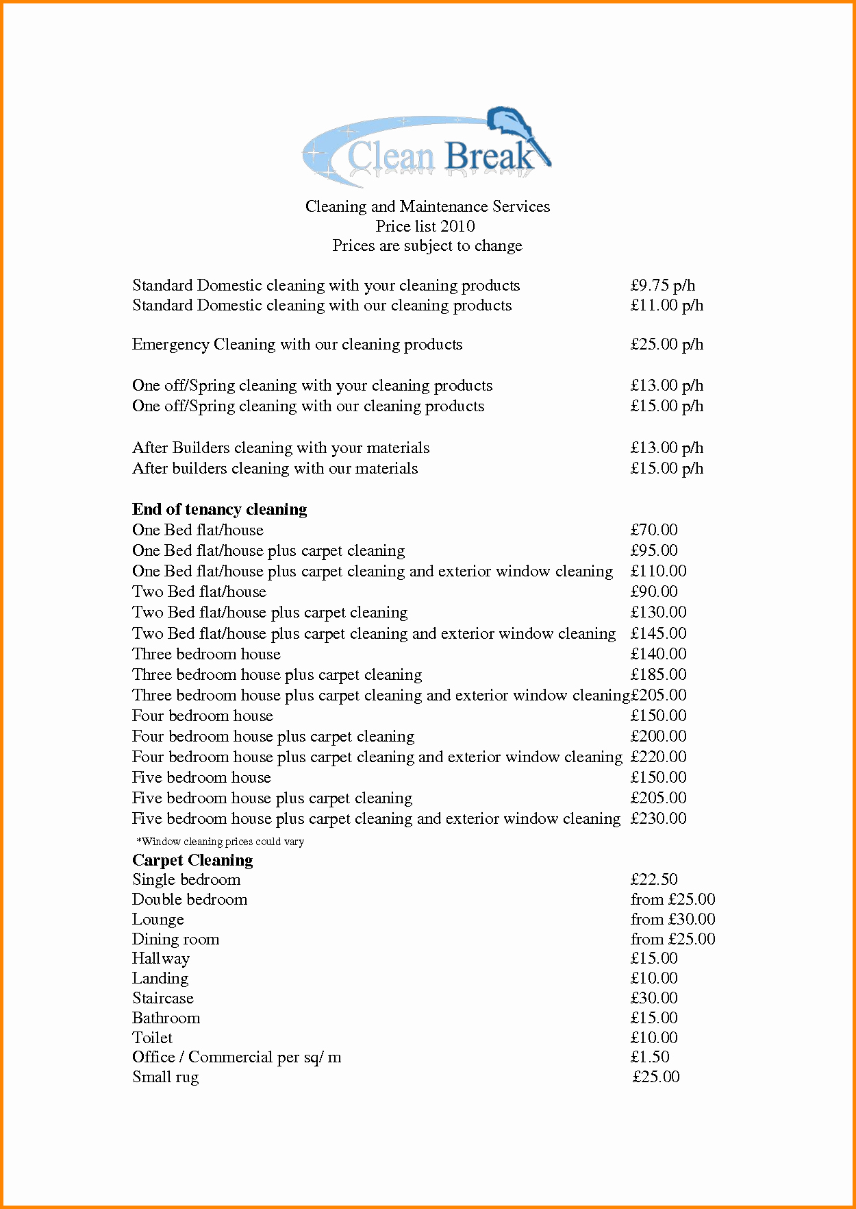 Cleaning Services Price List Template Inspirational Dentrodabiblia Checklist for Housekeeper