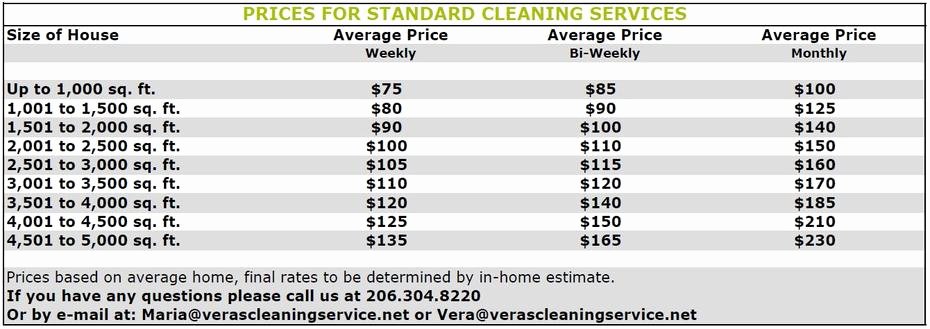 Cleaning Services Prices List Fresh Services &amp; Rates