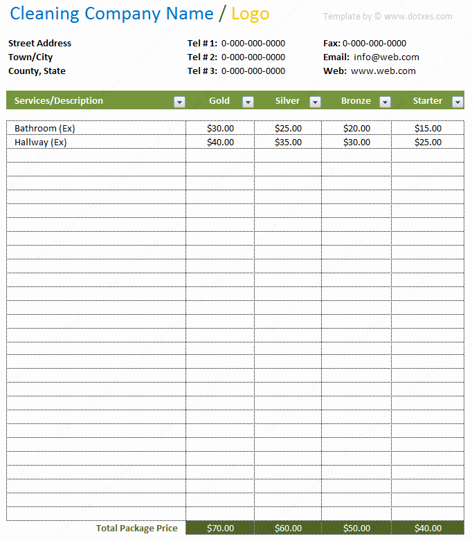 Cleaning Services Prices List Unique Cleaning Price List Template In Excel Dotxes