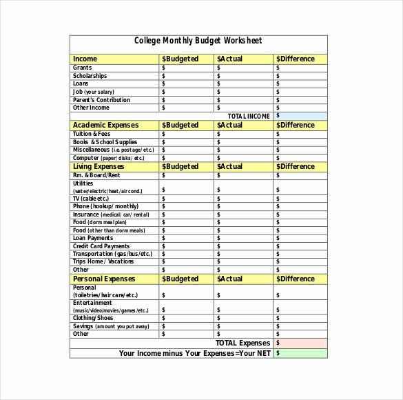 College Student Budget Template Best Of 12 College Bud Templates Free Sample Example