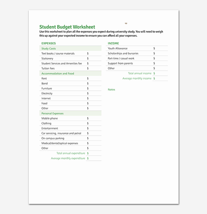 College Student Budget Template Elegant Student Bud Template 19 for Excel and Pdf format