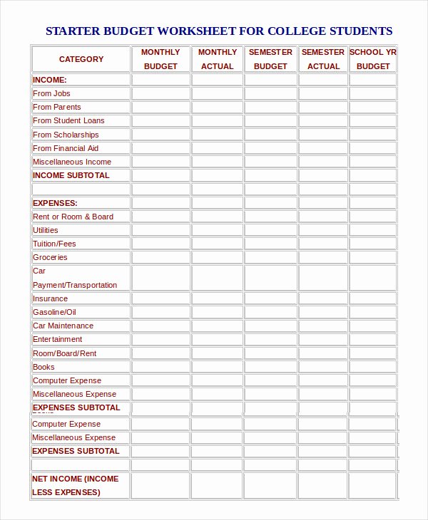 College Student Budget Template Lovely 17 Simple Monthly Bud Worksheets Word Pdf Excel