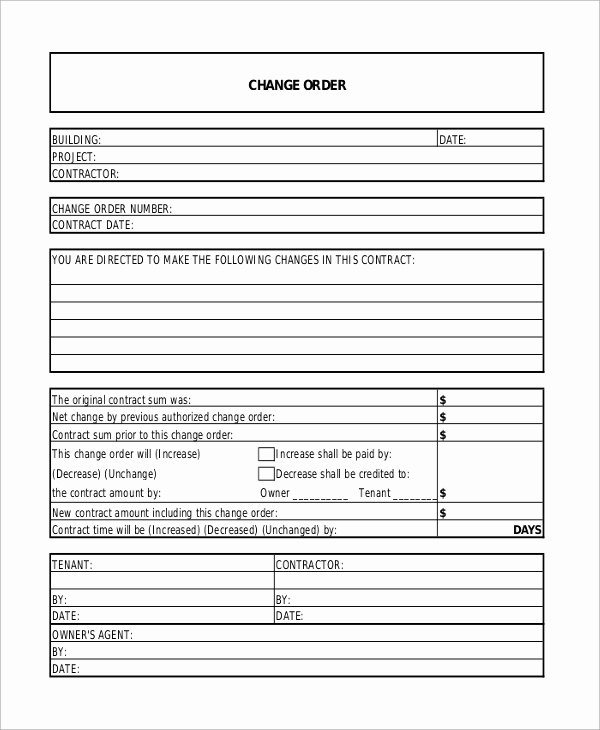 Construction Change order form Awesome Sample Change order form 12 Examples In Word Pdf