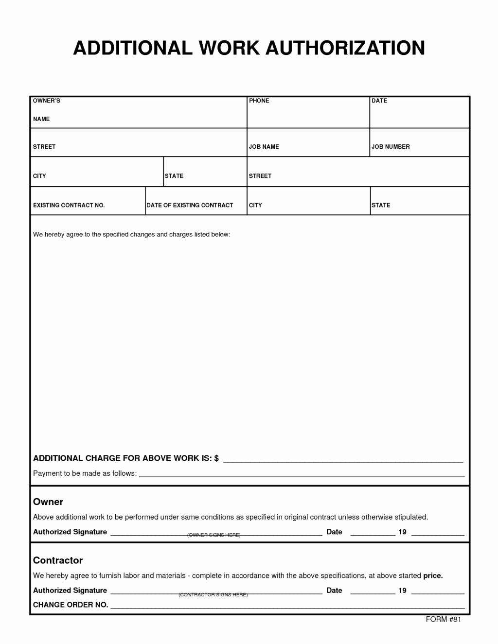 Construction Change order form Lovely Download Free Printable Work order forms Rabitah