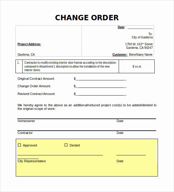 Construction Change order form Lovely Sample Change order – 11 Documents In Pdf Word
