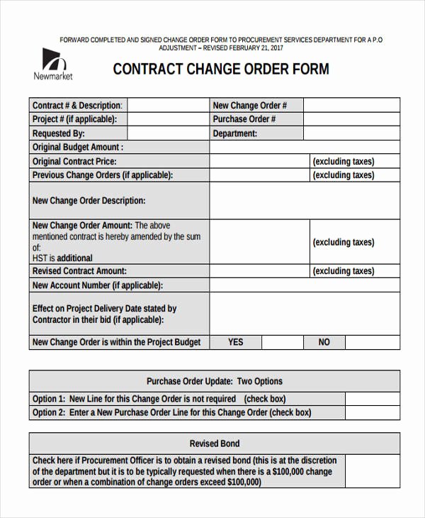 Construction Change order form Luxury Free 9 Change order form In Sample Example format