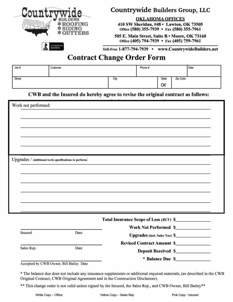 Construction Change order form New Contractor Change order form Template Sampletemplatess
