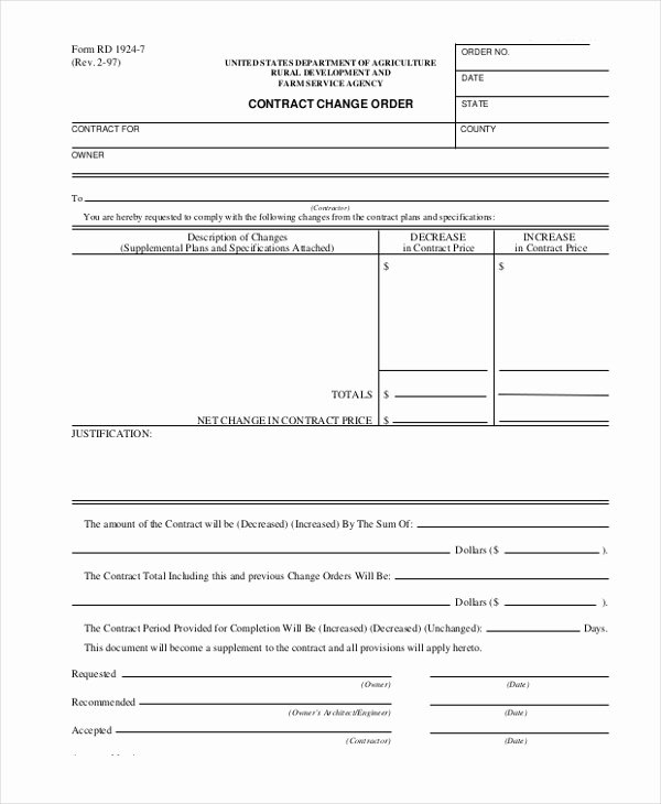 Construction Change order form Unique Sample Change order form 9 Free Documents In Doc Pdf