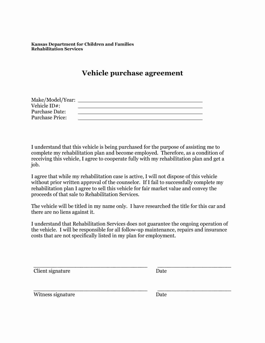 Contract for Selling A Car Fresh 42 Printable Vehicle Purchase Agreement Templates