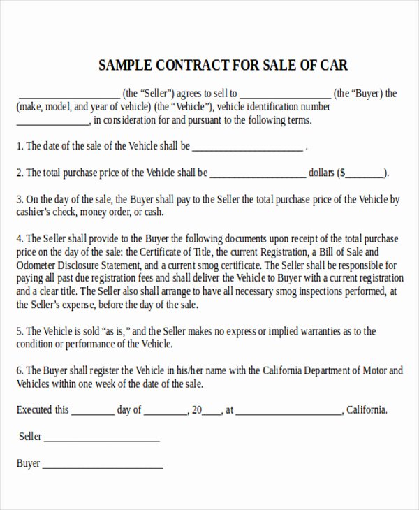 Contract for Selling A Car Lovely Used Car Sell Contract