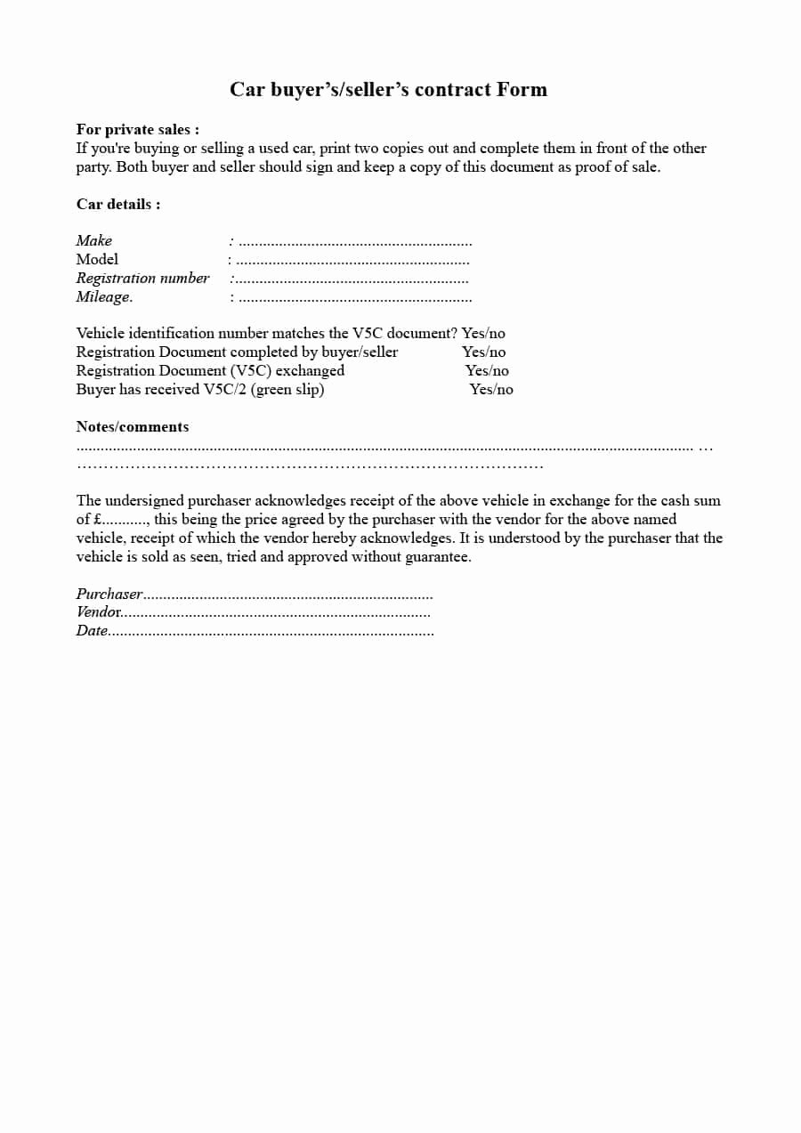 Contract for Selling A Car New 42 Printable Vehicle Purchase Agreement Templates