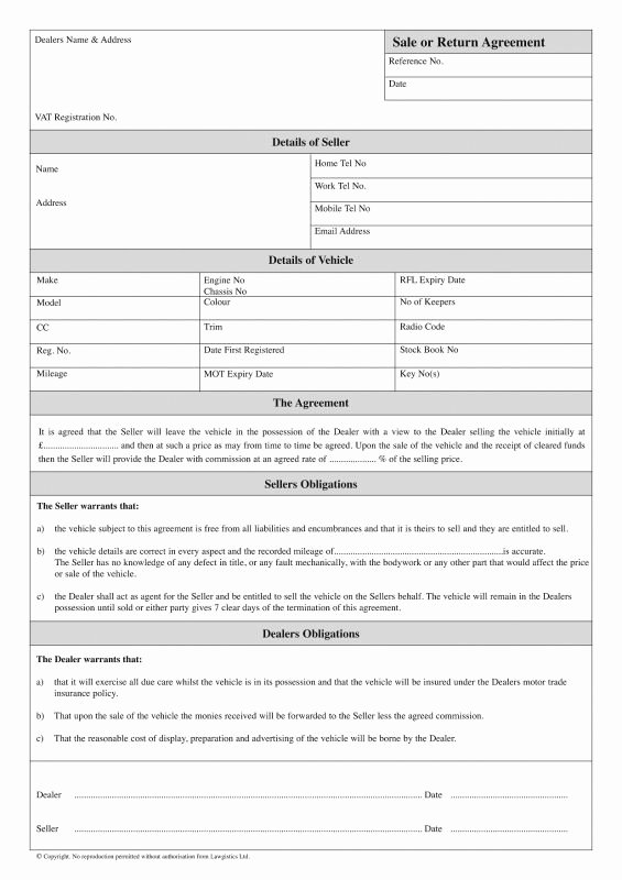 Contract for Selling A Car Unique Sale or Return Agreement for Used Car Sales