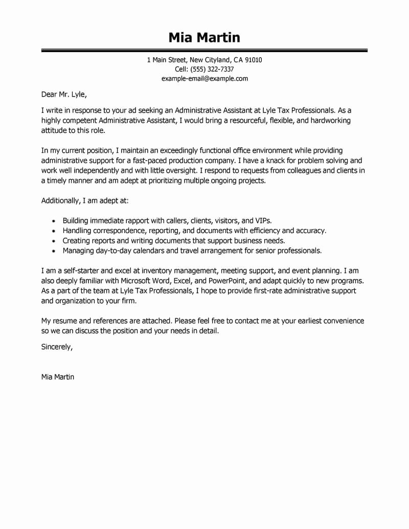 Cover Letter for Executive assistant Lovely Best Administrative assistant Cover Letter Examples
