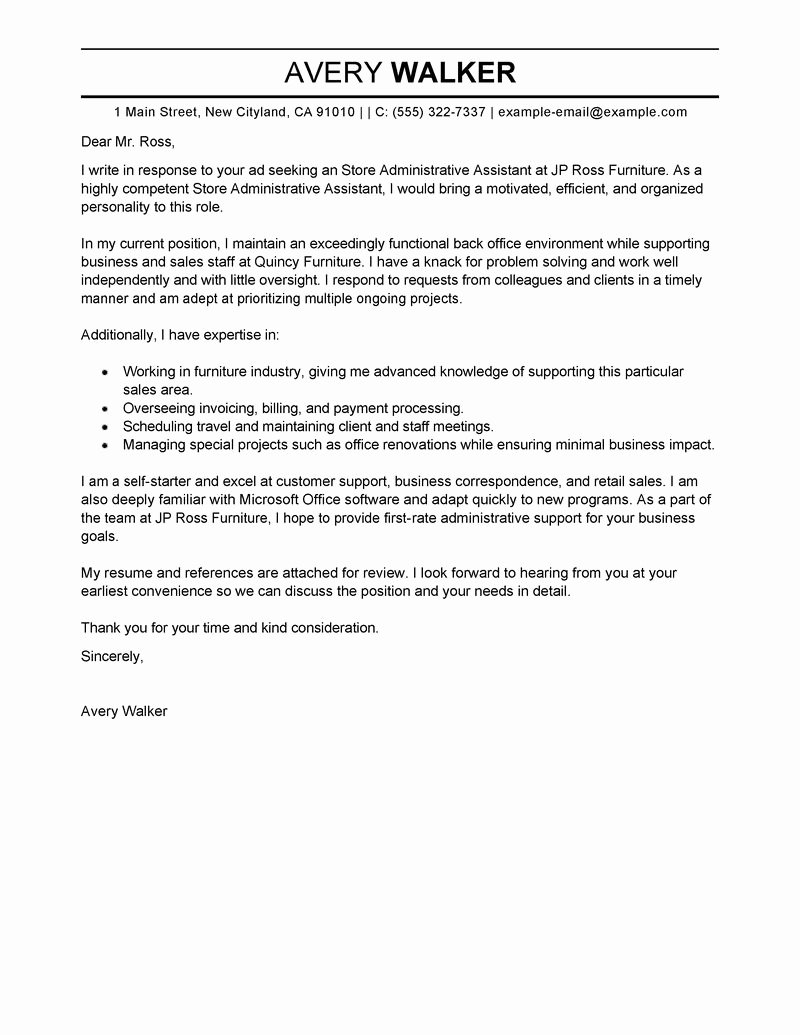 Cover Letter for Executive assistant New Leading Professional Store Administrative assistant Cover