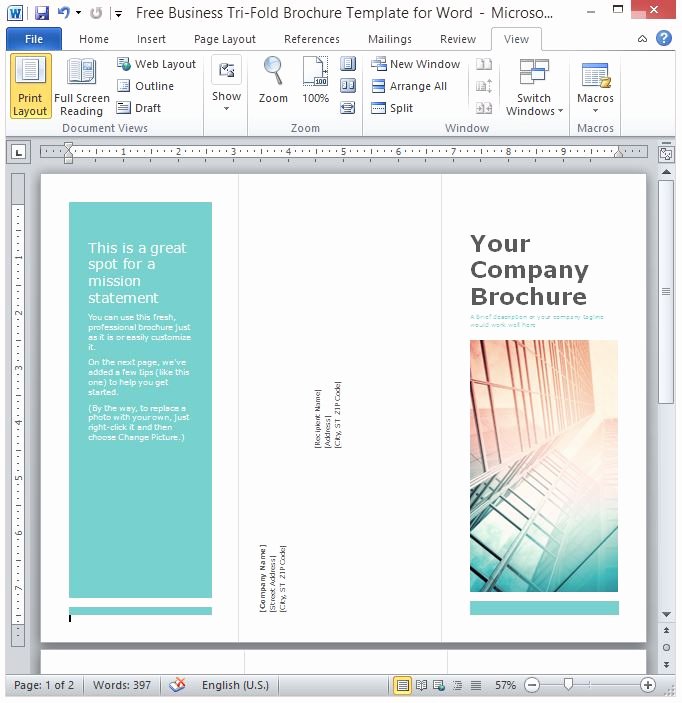 free business tri fold brochure template for word