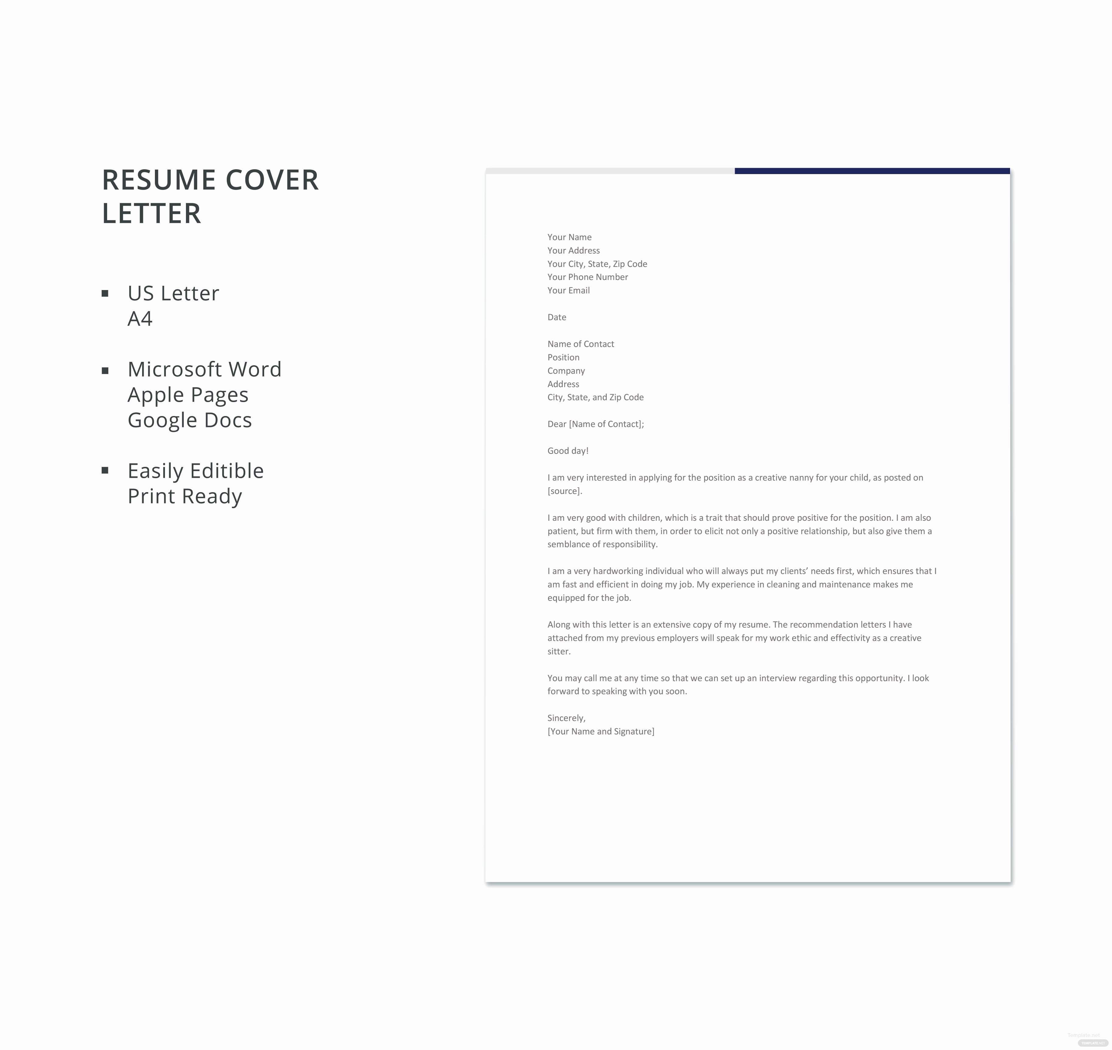 Creative Cover Letter Template Lovely Free Creative Nanny Resume Cover Letter Template In