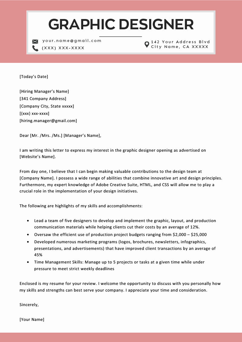 Creative Cover Letter Template Lovely Graphic Design Cover Letter Sample