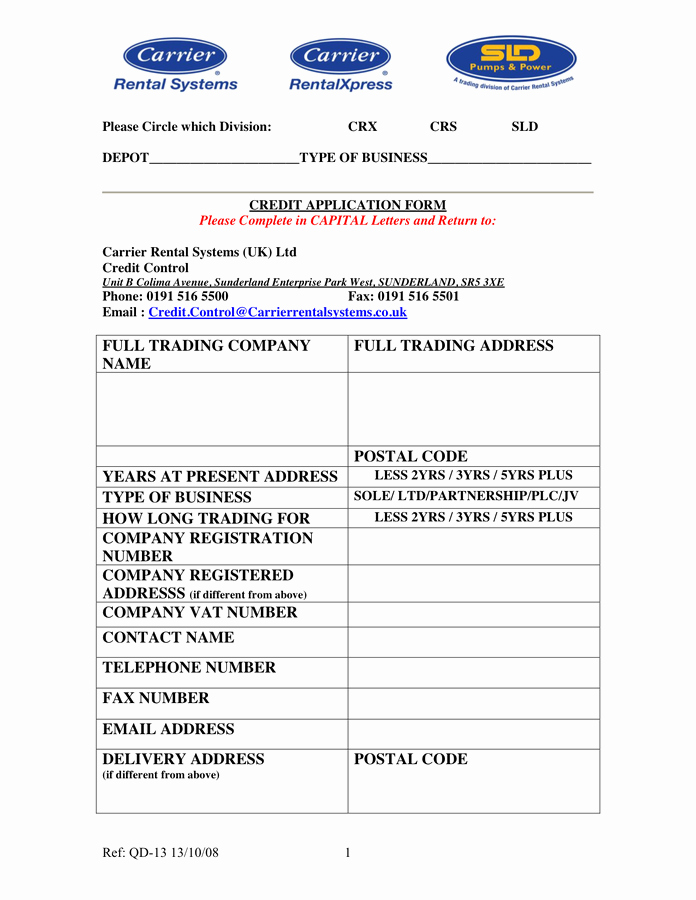 Credit Application form Pdf Unique Credit Application form In Word and Pdf formats