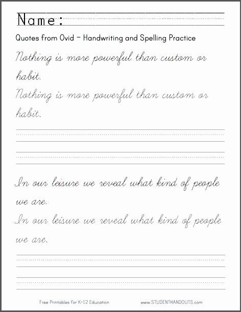 Cursive Handwriting Practice Pdf Lovely Ovid Quotes Handwriting Practice