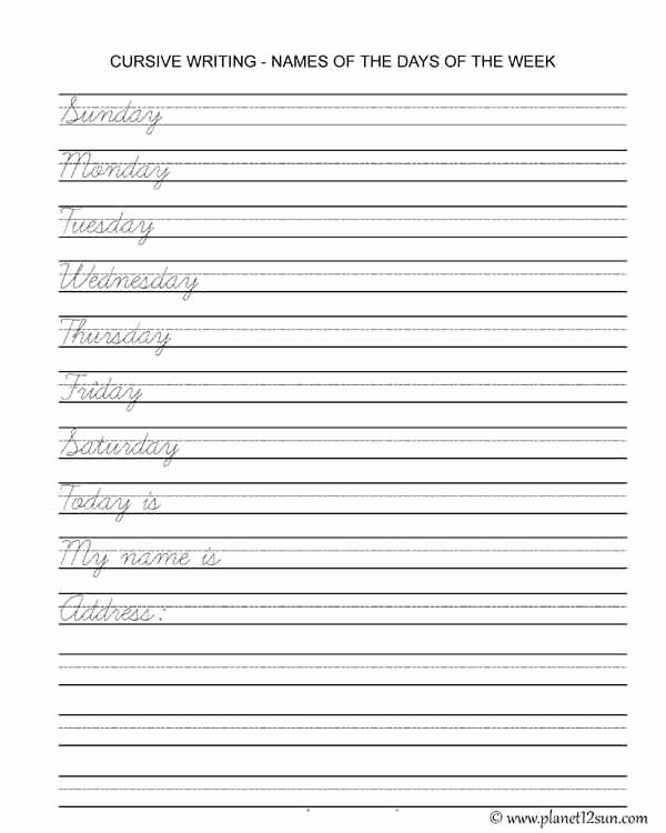 Cursive Handwriting Practice Pdf Luxury Practise Cursive Writing Names Of the Days Of the Week