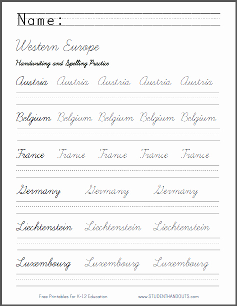 Cursive Writing Practice Pdf Fresh Western Europe Handwriting Practice Worksheets Cursive